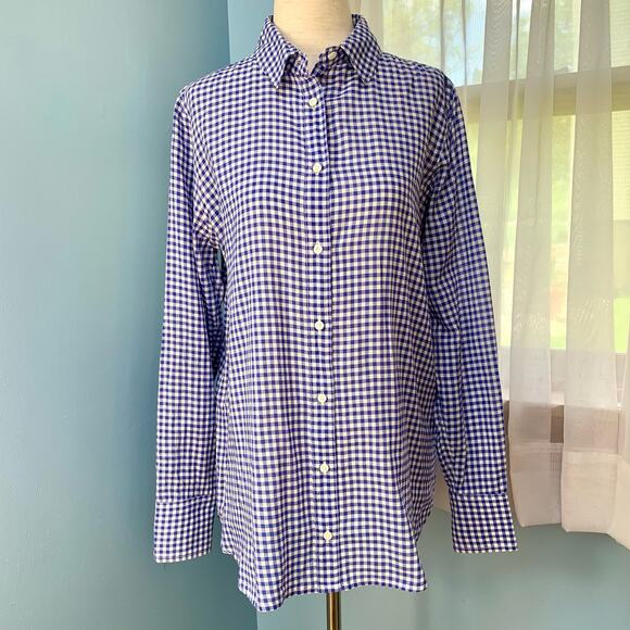 J Crew Classic Blue Gingham Boy Button Down Shirt Size 4 - Picture 2 of 8